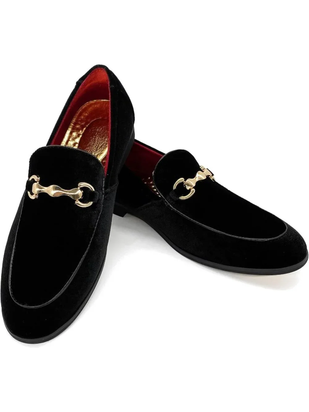 Men's Black Velvet Glitter Suede Gold Bit Slip On Loafer Slipper Dress Shoes